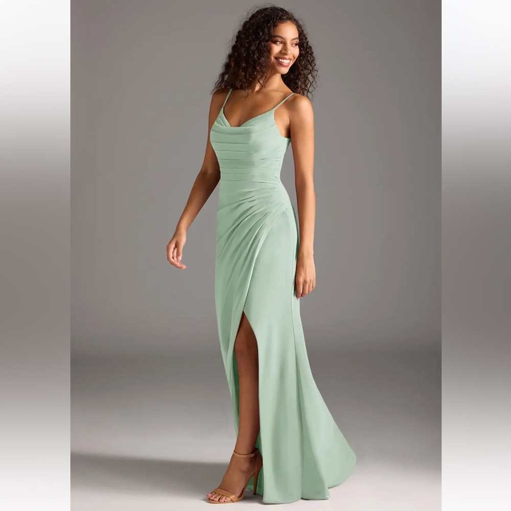 Azazie Mint Green Spaghetti Strap Maxi Dress